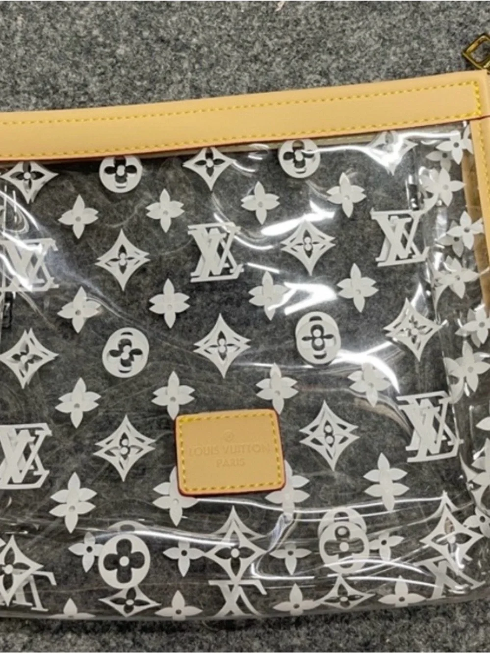 Clear Monogram 3-pc Cosmetic Pouch with Beige Trim - Picture 2 of 4